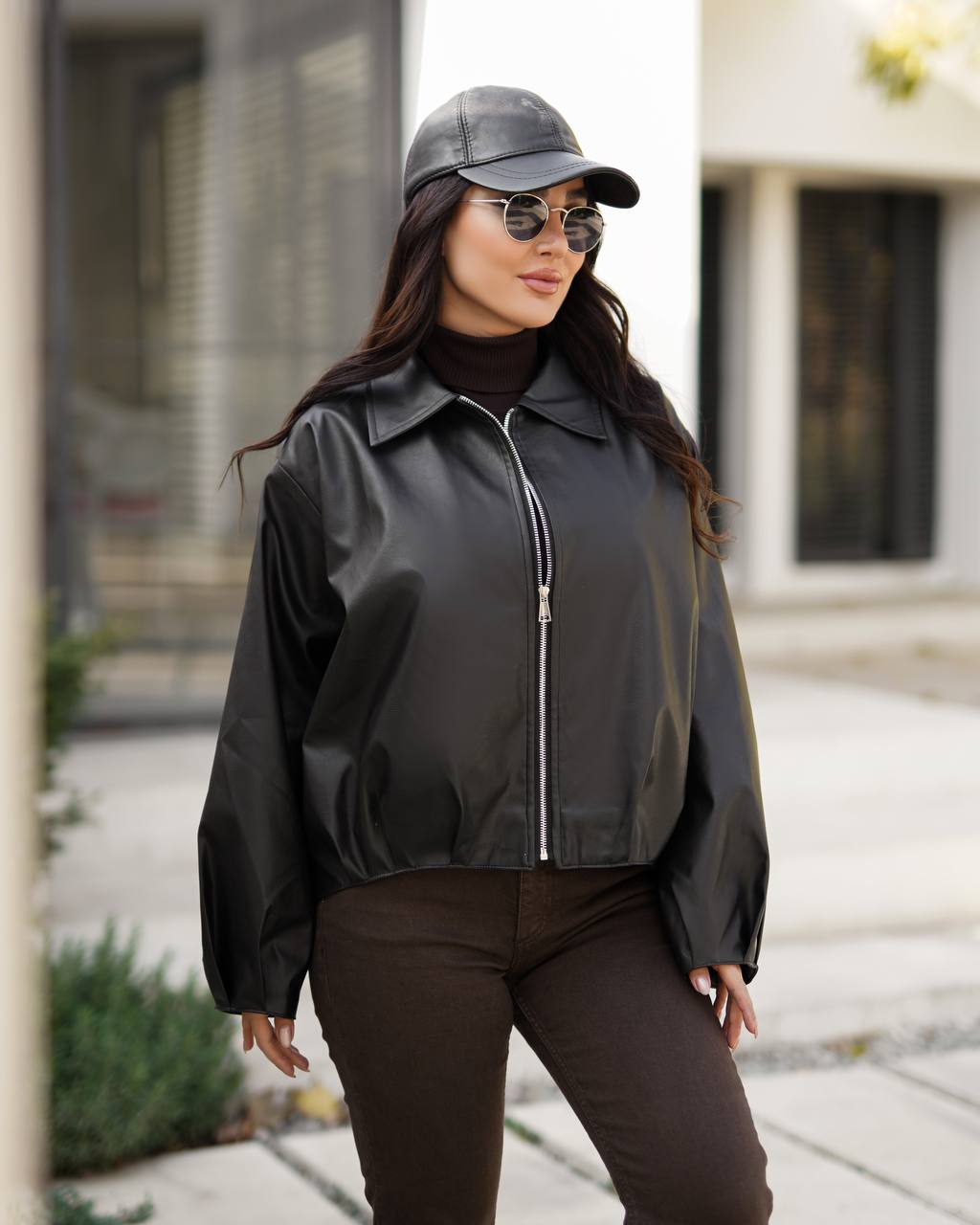 بامبر چرم آستین پف کد 6040